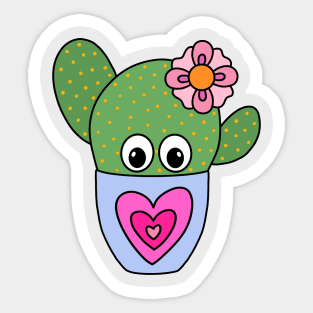 Cute Cactus Design #350: Pretty Cactus In Cute Heart Pot Sticker